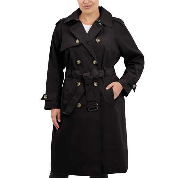 London Fog Women's 3/4 Length Double-Breasted Trench Coat w/Belt Large Black NEW - Picture 1 of 11